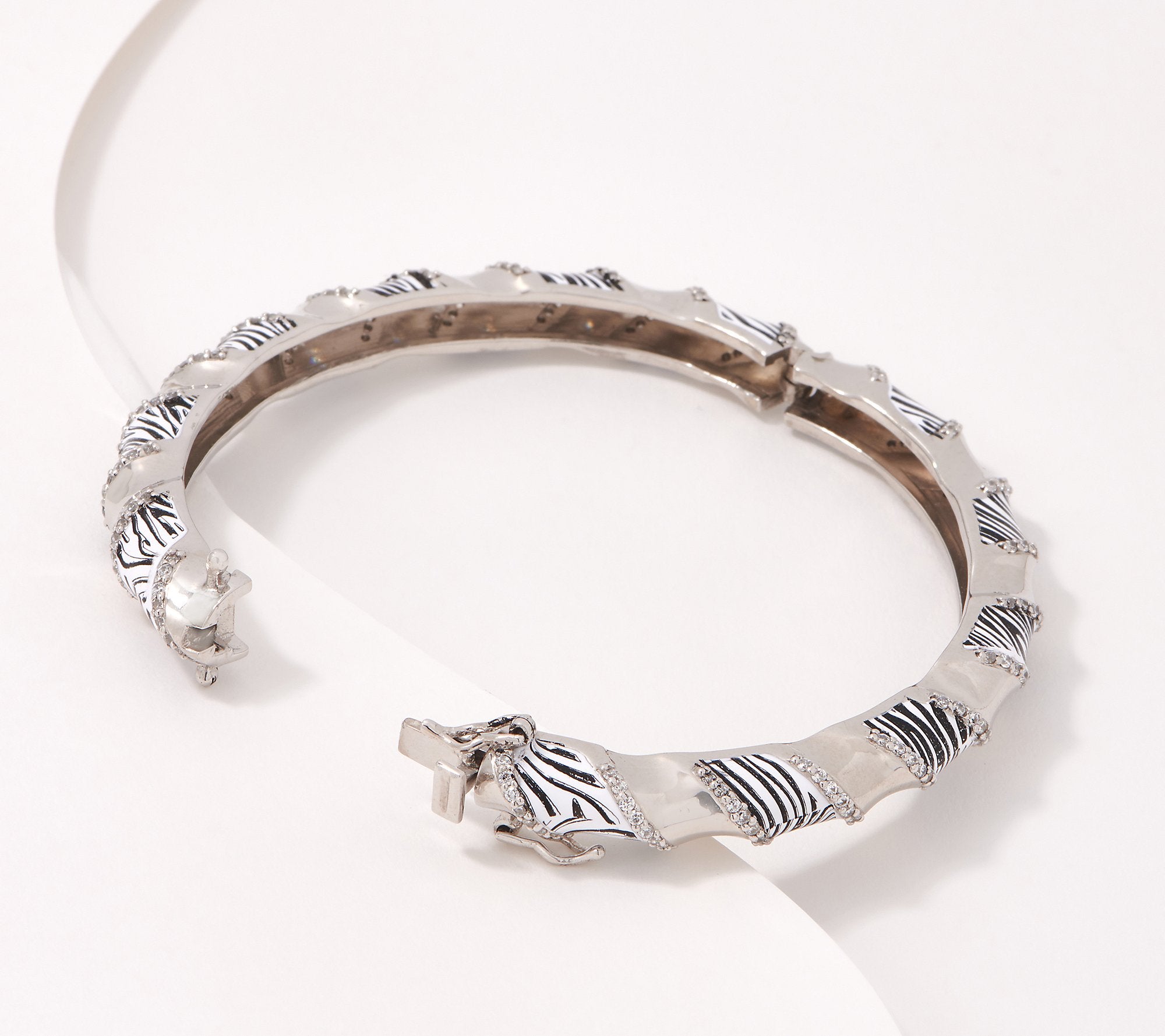 Diamonique Animal Printed Enamel Bangle Bracelet, Sterling Silver 6-3/4"