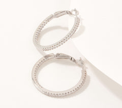 Pendientes de aro Diamonique x Lisa Freede de 2,5 cm con cierre de gancho, color negro
