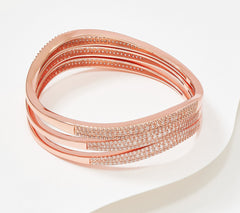 Diamonique x Zaxie CZ Rosetone Brass Set of 3 Stackable Bangles 6-3/4"