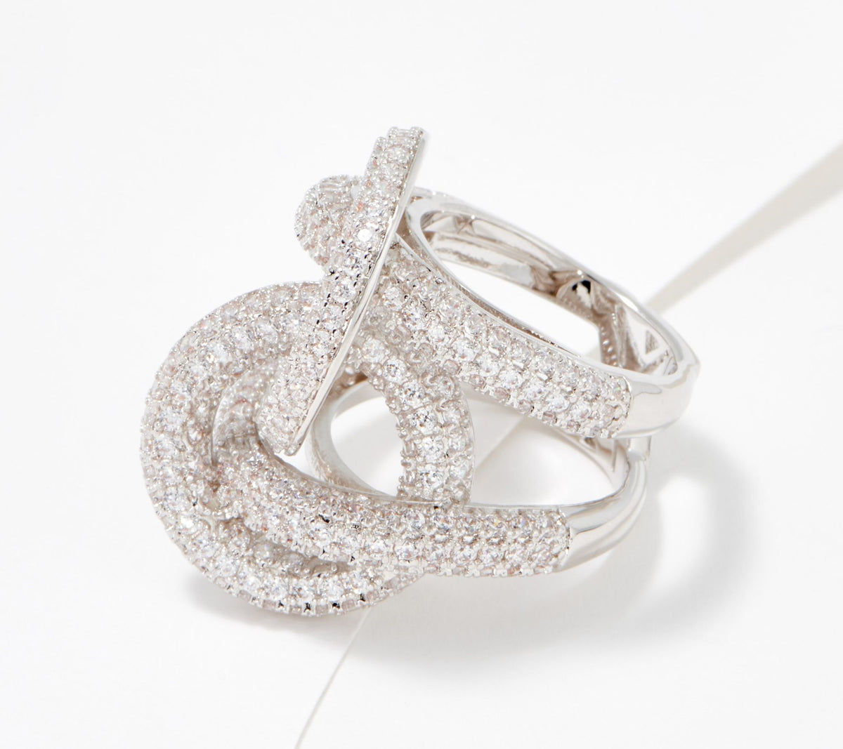 Diamonique x Zaxie Silvertone "Pop Fizz Link" Pave Cocktail Ring, Size 5