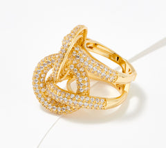 Diamonique x Zaxie Goldtone "Pop Fizz Link" Pave Cocktail Ring, Size 10