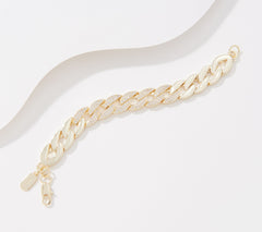 Diamonique x Lisa Freede Smooth Curb Link ID Bracelet, 14K gold-plated brass, 8"