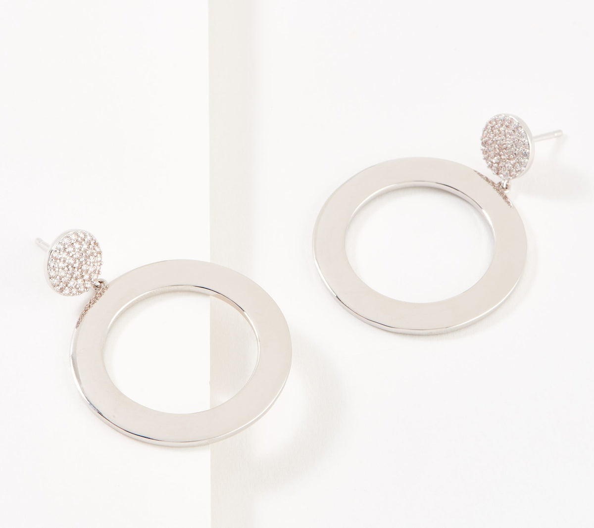 Diamonique x Lisa Freede Coco Open Circle Earrings, Rhodium-plated brass