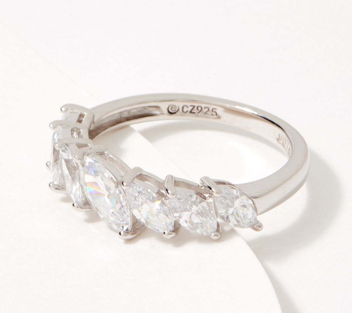 Diamonique Marquise-Cut Graduated Band Ring Platinum Clad Sterling Silver, Size 6