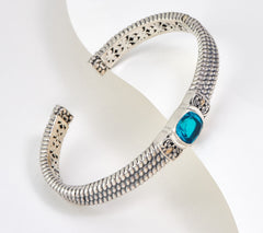 Artisan Crafted Silver Triple Row Cable Paraiba Quartz Bracelet, 6-3/4"
