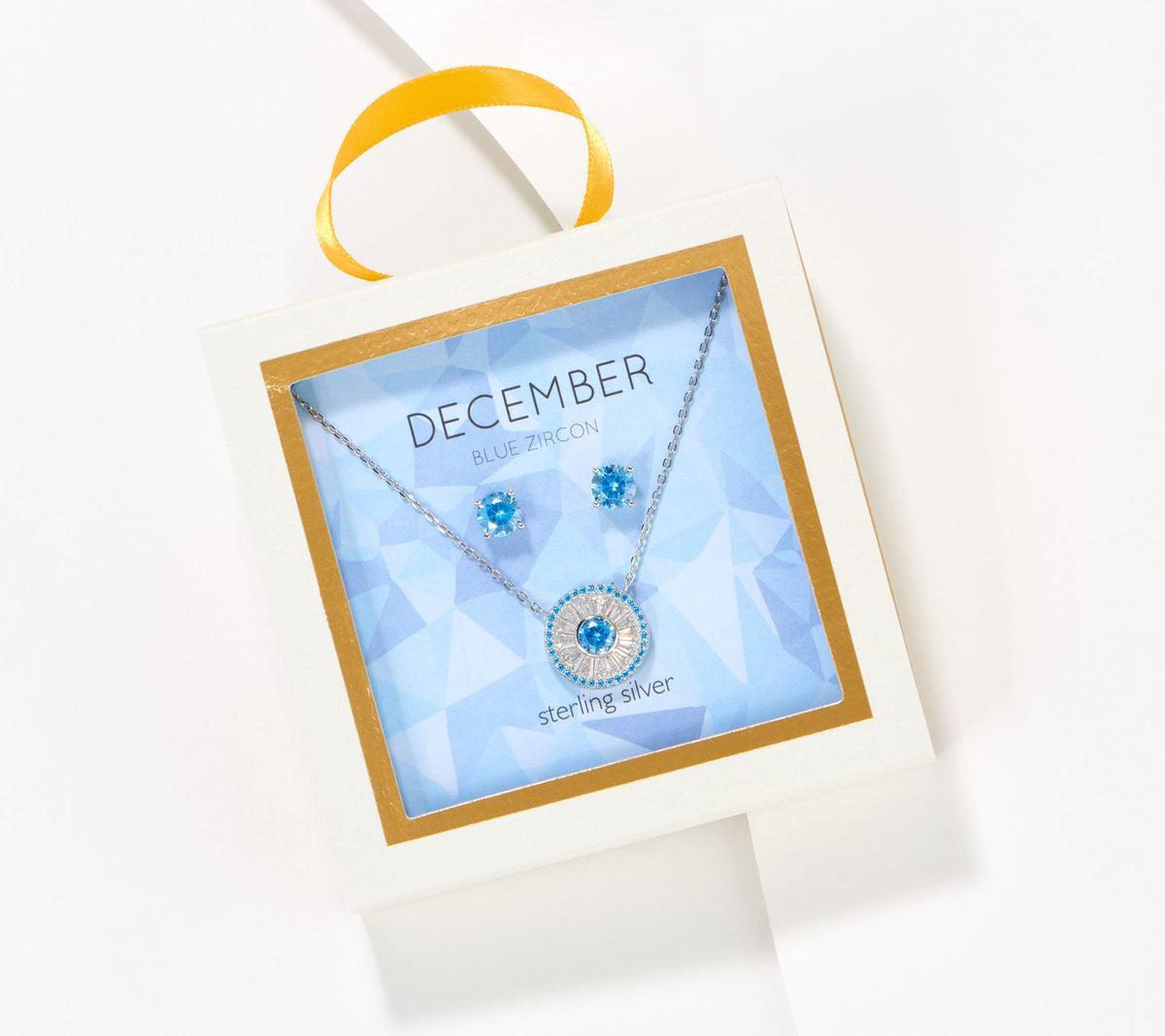 Diamonique December Birthstone Necklace & Studs Boxed Set, Sterling silver