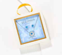 Diamonique December Birthstone Necklace & Studs Boxed Set, Sterling silver