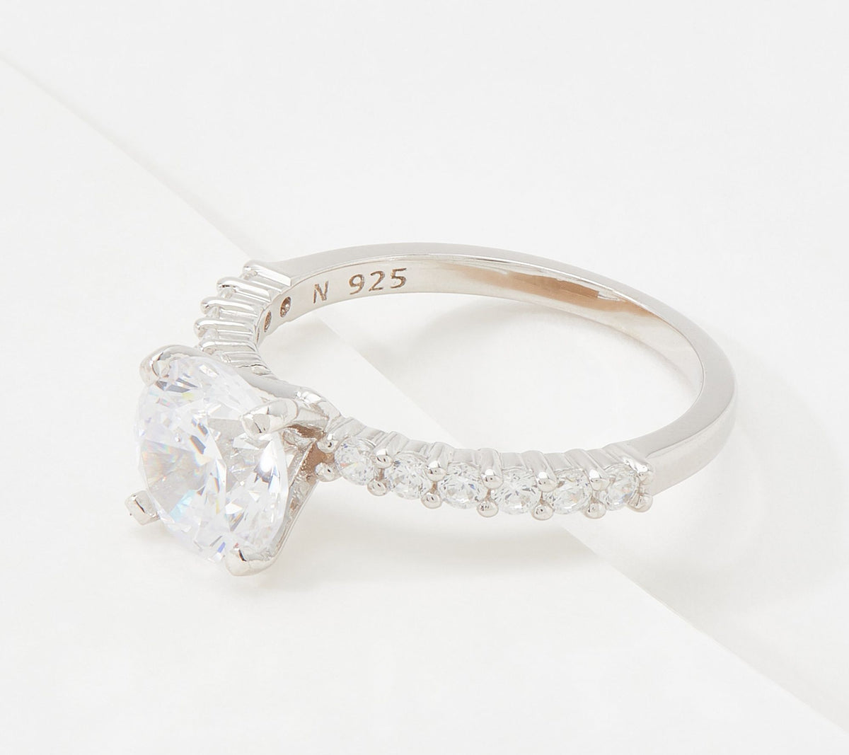 Diamonique Sterling Silver 100-Facet Round CZ Bridal Ring, Size 6