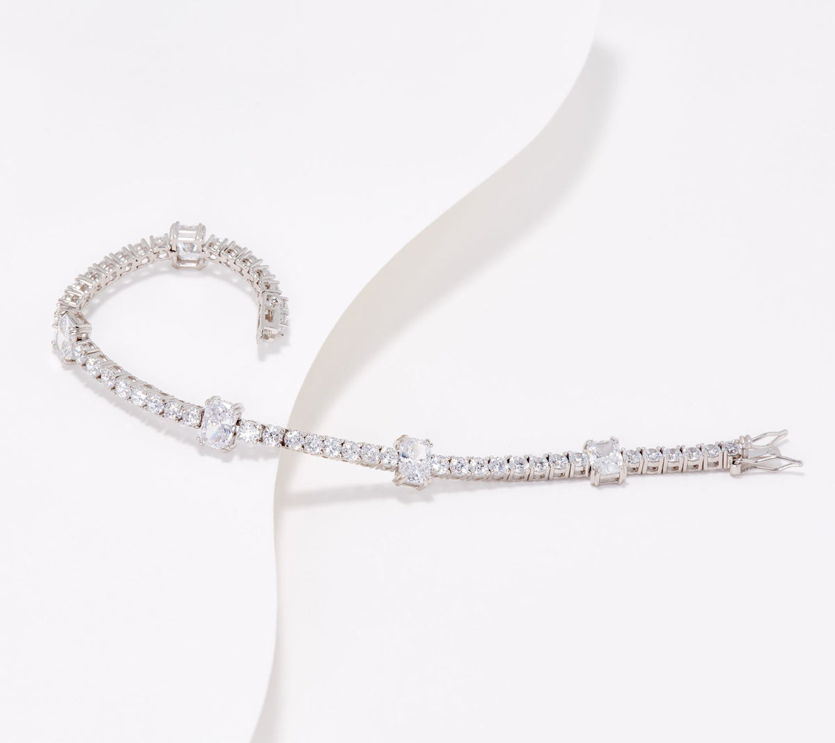 Round Diamonique 100-Facet  Radiant Tennis 8" Bracelet Sterling Silver
