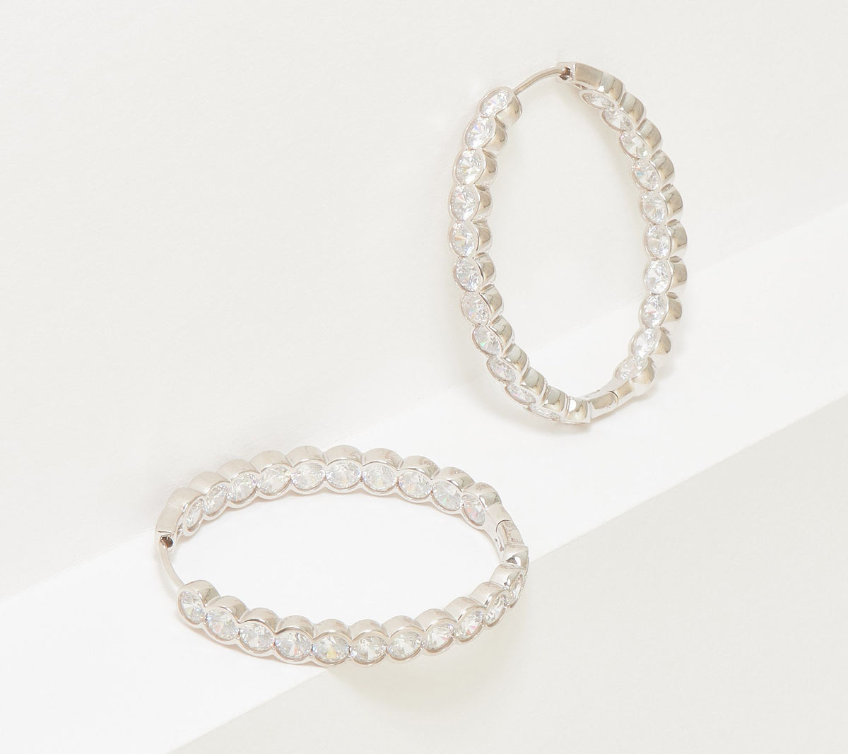 Diamonique Sterling Silver Oval-Shaped High-Polished Hoop Earring