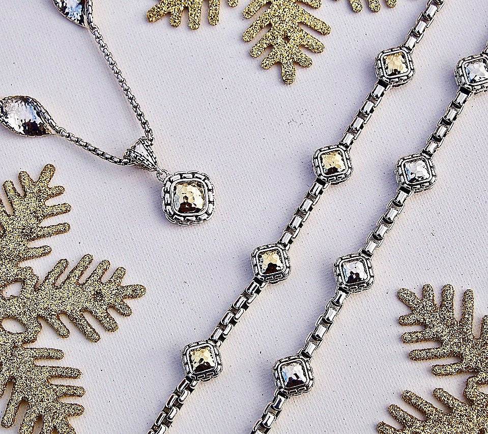 JAI Sterling Silver & 14K Gold 5.3mm Box Chain Station Bracelet, 6-1/4" Fit