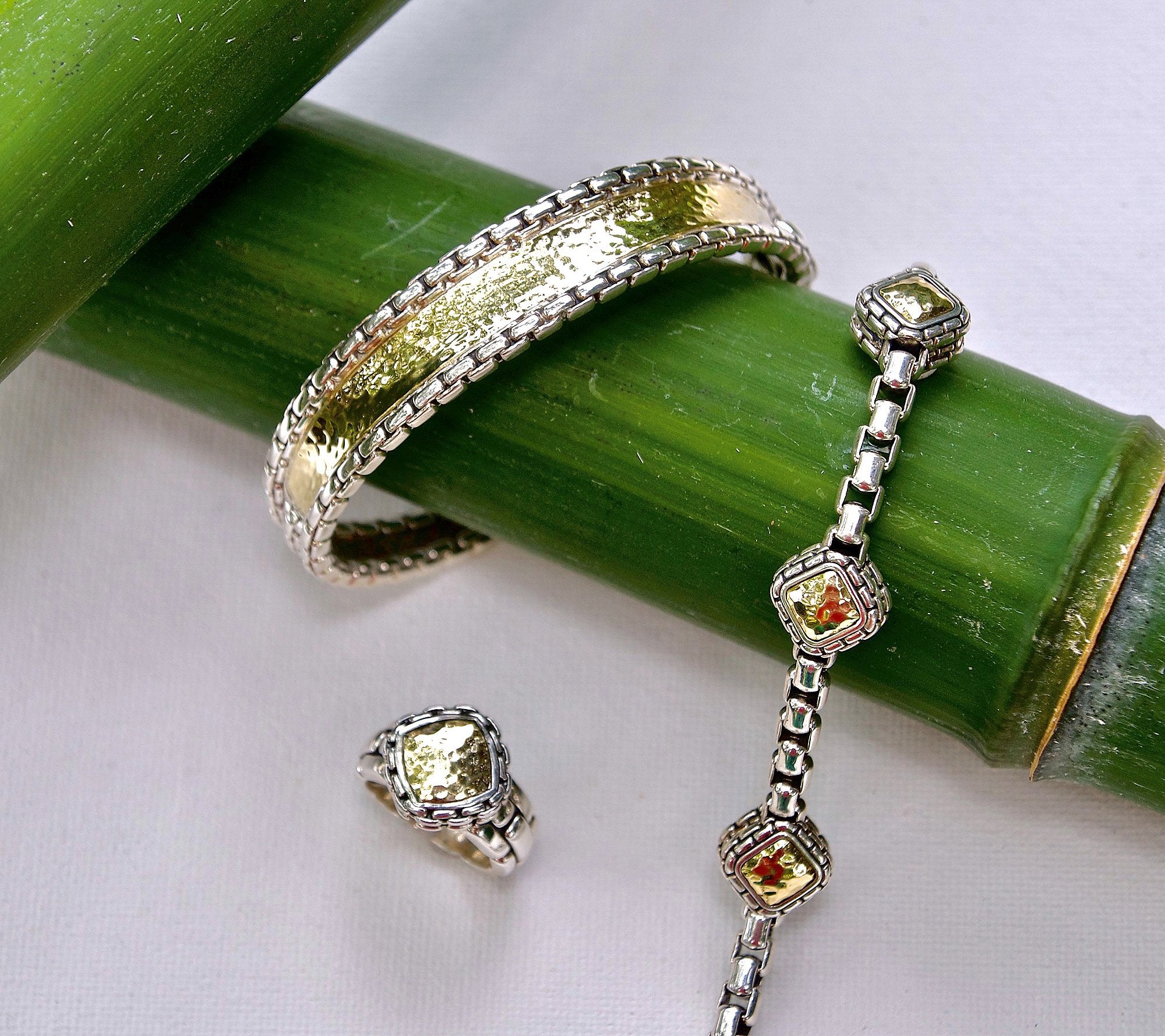 JAI Sterling Silver & 14K Gold 5.3mm Box Chain Station Bracelet, 6-1/4" Fit