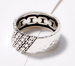 JAI Sterling Silver Men's Hammered Box Chain Ring, Size 9