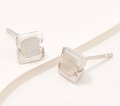 Affinity Gems Cushion Cut Moonstone Gemstone Stud Earrings, Sterling Silver