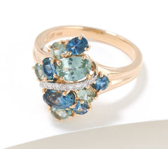 Vault Montana Blue & Green Sapphire with Diamonds Ring, 14K Gold, Sz 7
