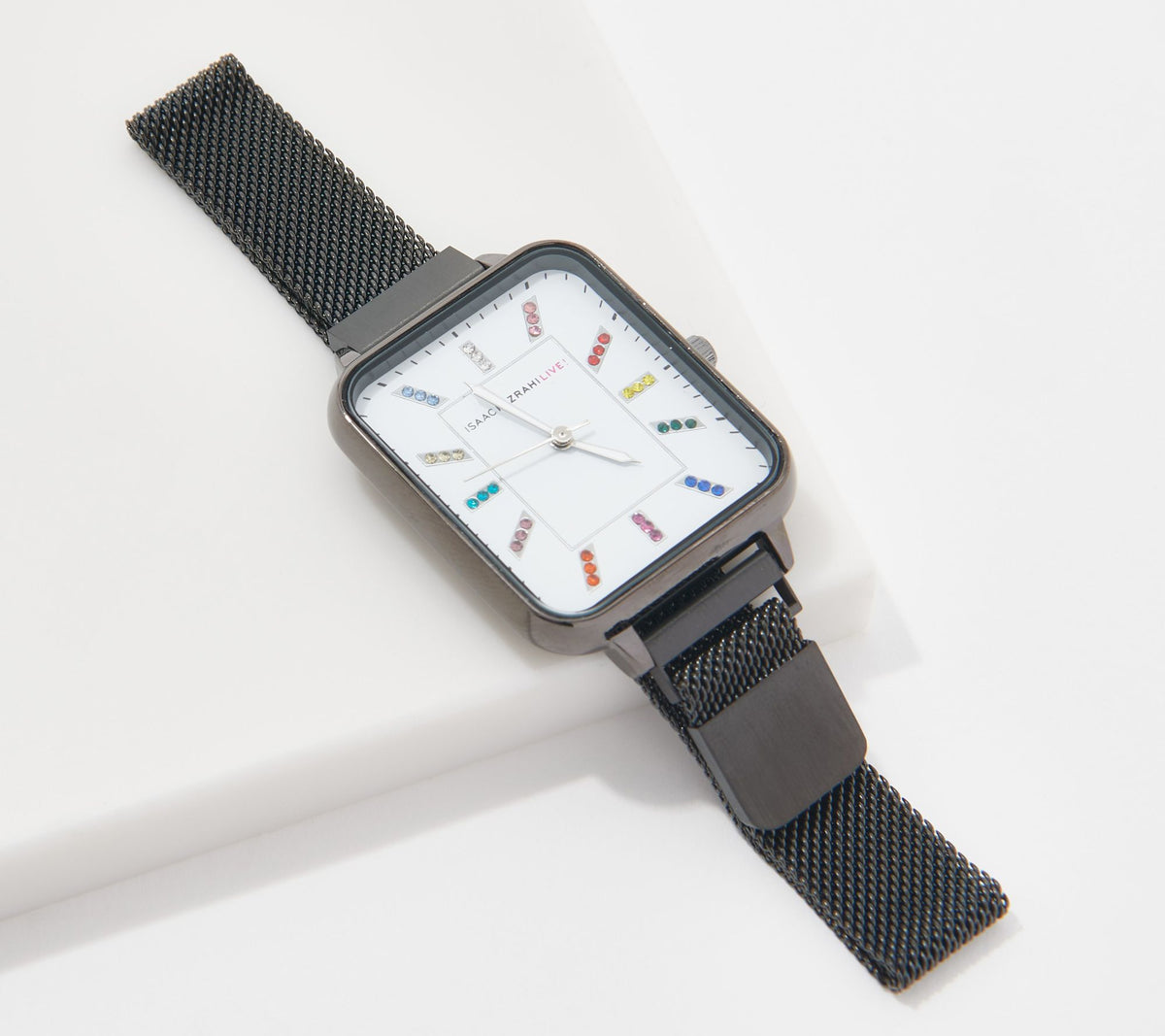 Reloj de malla magnética Isaac Mizrahi Live!, negro, talla única