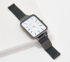 Reloj de malla magnética Isaac Mizrahi Live!, negro, talla única
