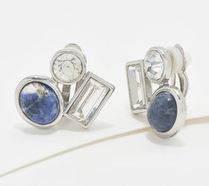 Susan Graver Blue Sodalite MOP Stone & Crystal Clip Earring