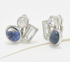 Susan Graver Blue Sodalite MOP Stone & Crystal Clip Earring