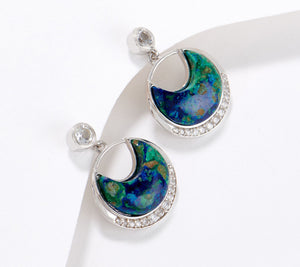 Generation Gems  Sterling Silver Carved Azurite Half Moon Drop Earrings,