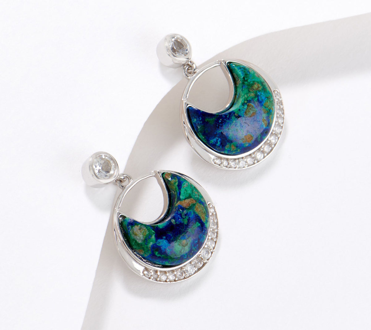 Generation Gems  Sterling Silver Carved Azurite Half Moon Drop Earrings,