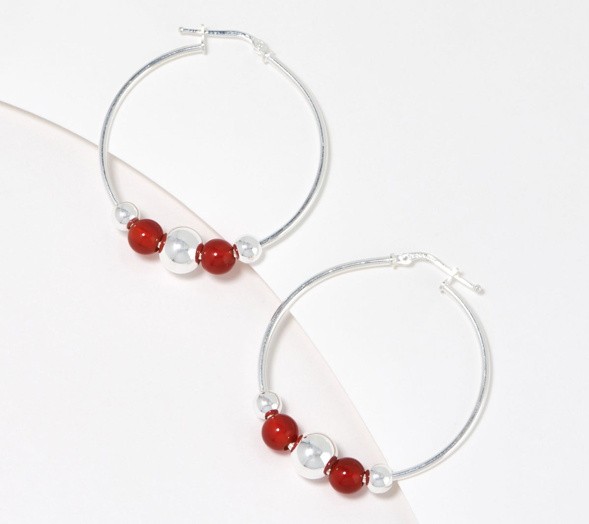 UltraFine Graduated Carnelian Gemstone Beaded Hoop Earrings