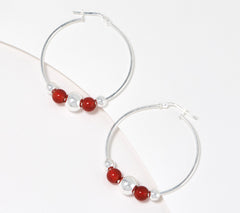 UltraFine Graduated Carnelian Gemstone Beaded Hoop Earrings