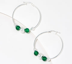 UltraFine Graduated Green Agate Gemstone Beaded Hoop Earrings
