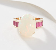Affinity Gems Ethiopian Opal & Precious Ruby Ring, 14K Gold, Sz 7