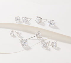 Diamonique Set of 5 120-Facet Prestige Cut Studs, Sterling Silver