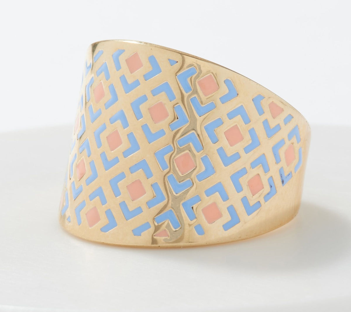 Italian Silver Sterling Goldclad Graduated Teal/Peach Enamel Band Ring, Size 6