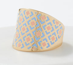 Italian Silver Sterling Goldclad Graduated Teal/Peach Enamel Band Ring, Size 6