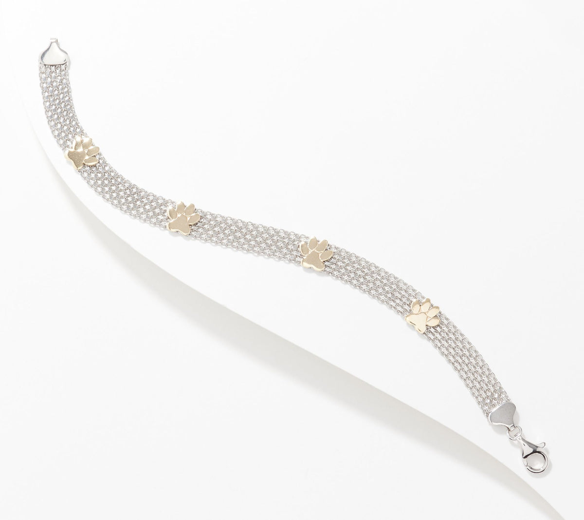 Sterling Silver Two-Tone Paw Motif Bracelet, By Silver Style, Average