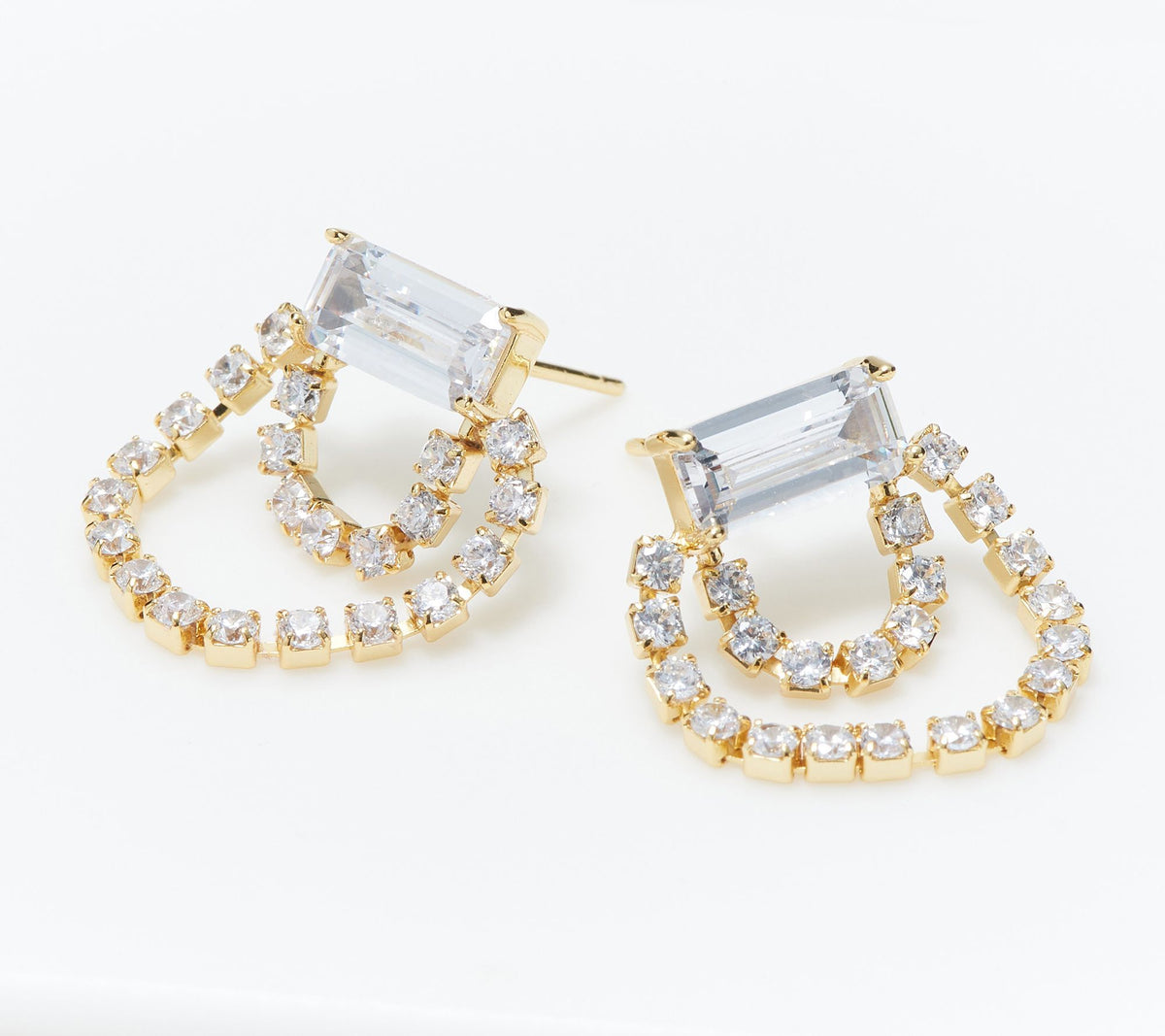 Diamonique x Lisa Freede Double Starlet Earrings, 14K gold-plated brass