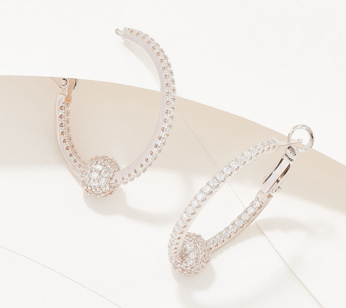 Diamonique x Lisa Freede 1-1/4" Disco Ball Hoop Earrings, Rhodium Over Brass