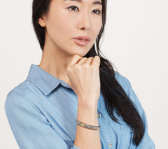 Artisan Crafted Sterling Silver & 18k Accent Hinged Bangle Bracelet, 6-3/4"