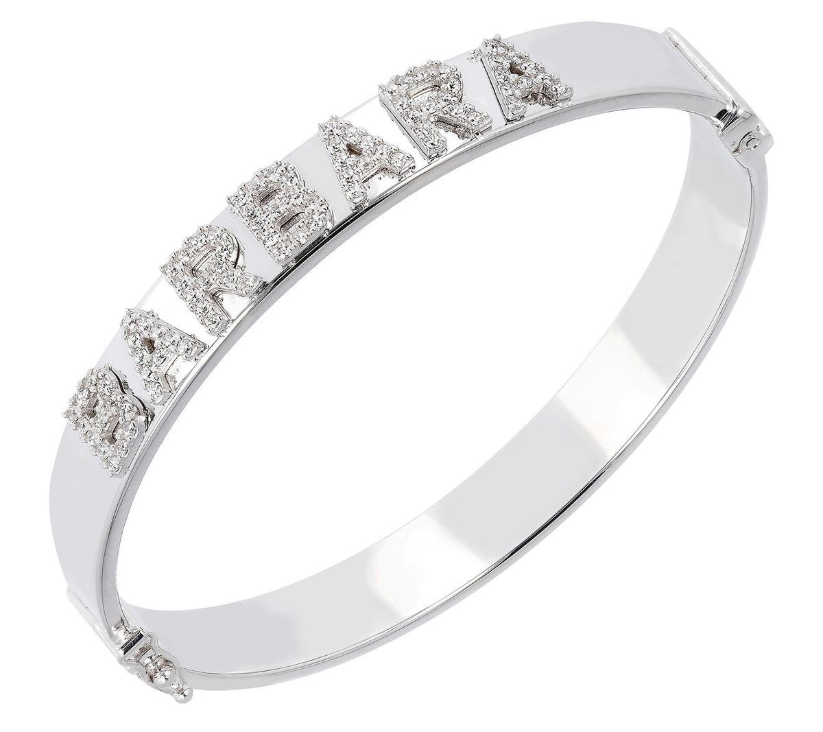 Diamonique Personalized Oval Hinged Bangle – Sterling Silver, Small