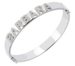 Diamonique Personalized Oval Hinged Bangle – Sterling Silver, Small