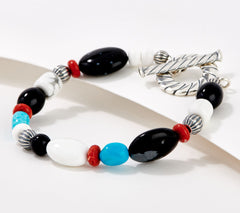 American West Sterling Silver Gemstone Bead Toggle Bright Bracelet, 6-3/4"