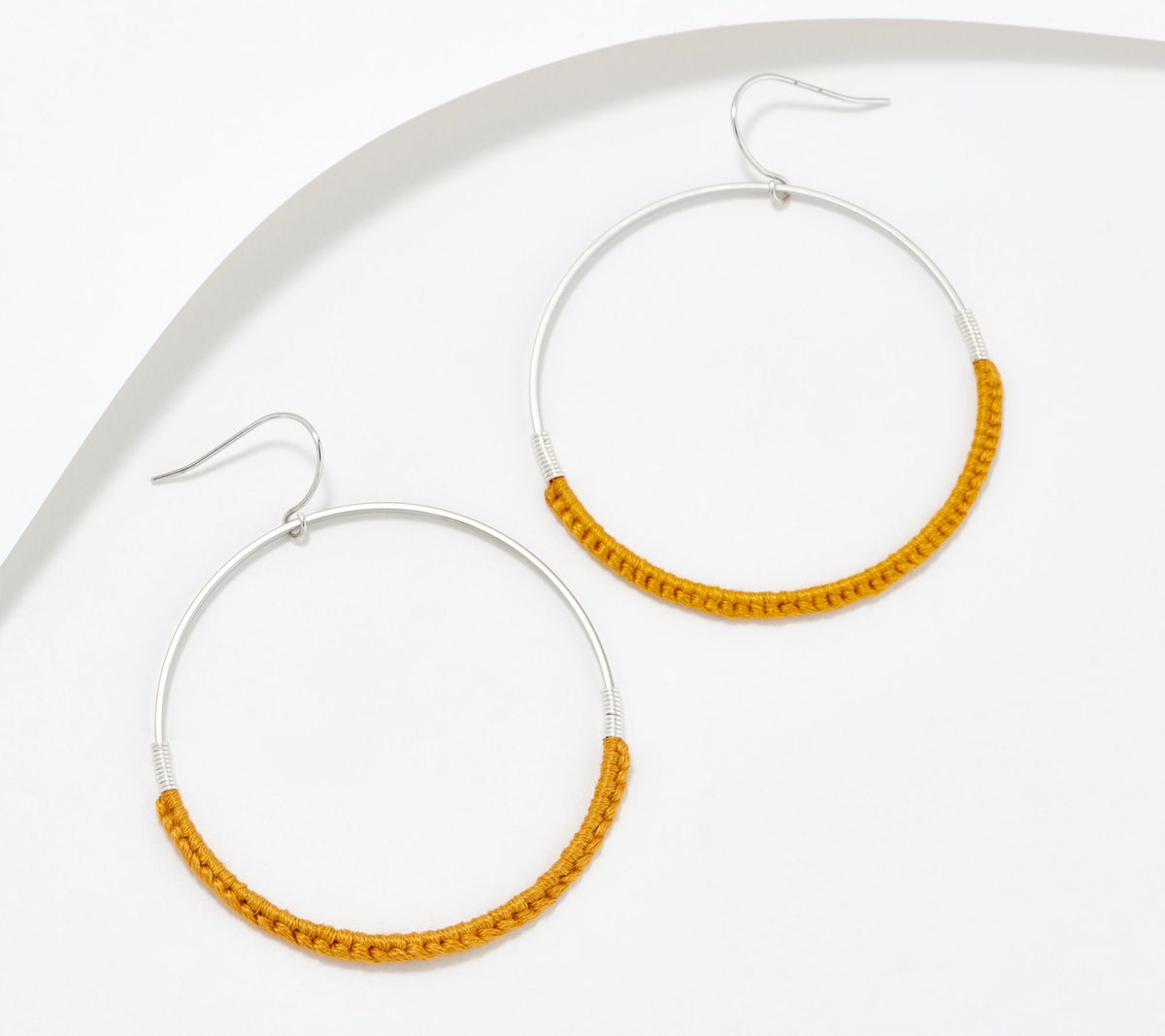 Twenty Two West Macrame Hoop Earrings Silvertone Marigold