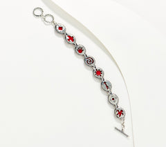 American West Sterling Symbol Coral Gem Reversible Tennis Bracelet, 6-1/4"