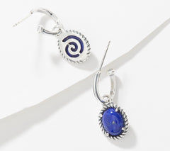 American West Sterling Silver Lapis Charm Reversible Hoop Earrings