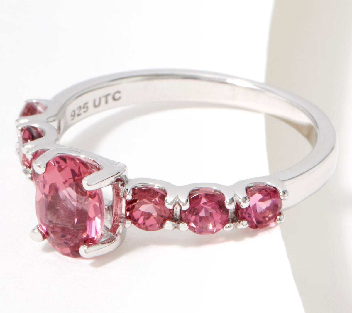 Generation Gems Sterling Silver Exotic Pink Tourmaline Oval Cut 7-Stone Ring, Size 6