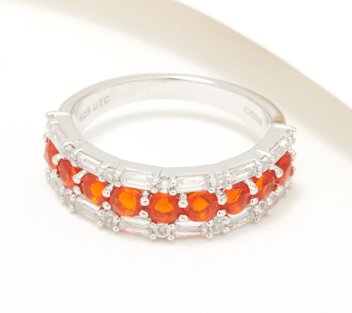 Generation Gems Sterling Silver Fire Opal & White Zircon Band Ring, Size 8