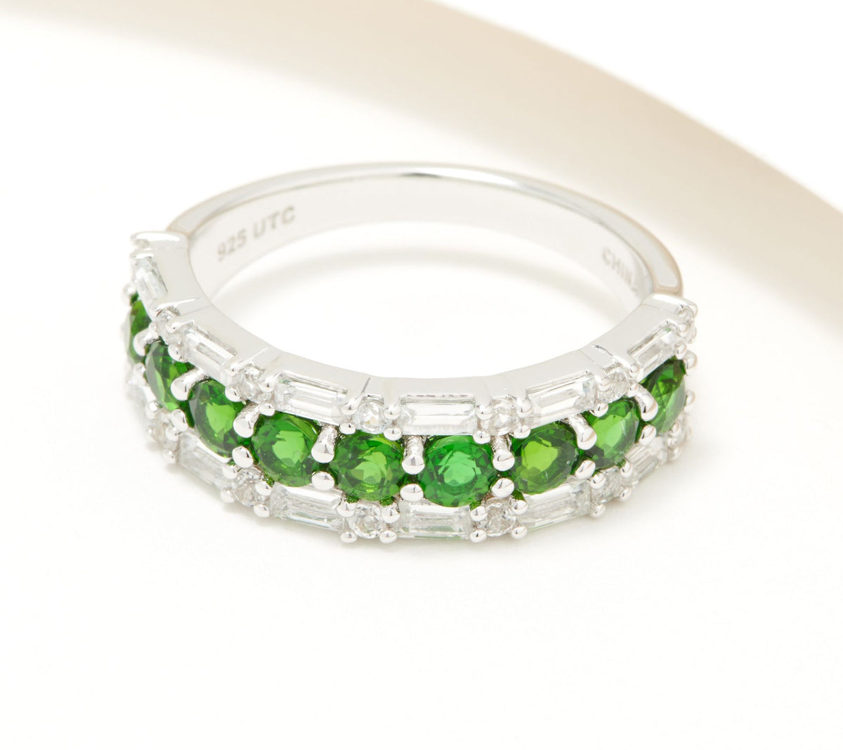 Generation Gems Sterling Silver White Zircon & Chrome Diopside Band Ring, Size 7
