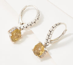 JAI Sterling Silver Cushion Cut Gemstone Drop Earrings, Olive Quartz