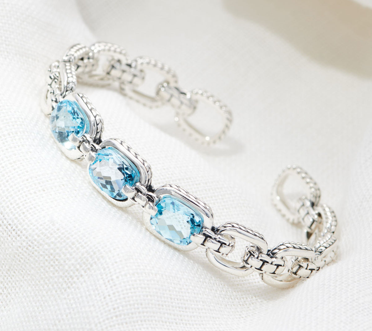 JAI Sterling Silver Blue Topaz Cuff Bracelet, 6-3/4"