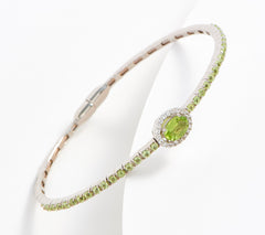 Affinity Gems Oval Peridot Stone Magnetic Gemstone Bangle Sterling Silver, 7-1/4"