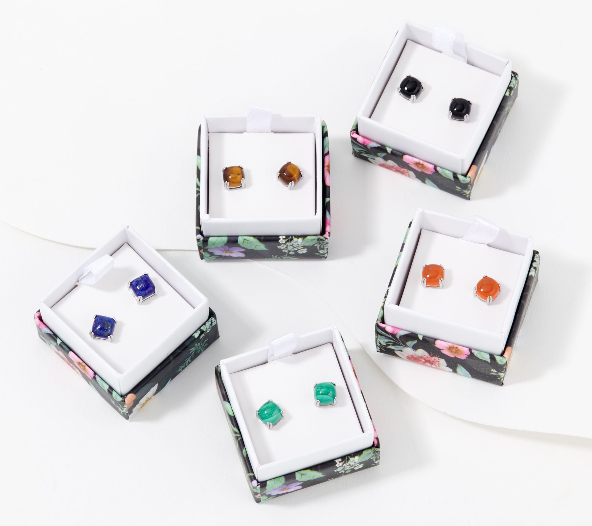 Affinity Gems Sterling Silver Set of 5 Cushion Cut Stud Earrings,