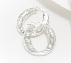 UltraFine 950 Fine Silver Oval Horizontal Cut Hoop Earrings 1-1/4"